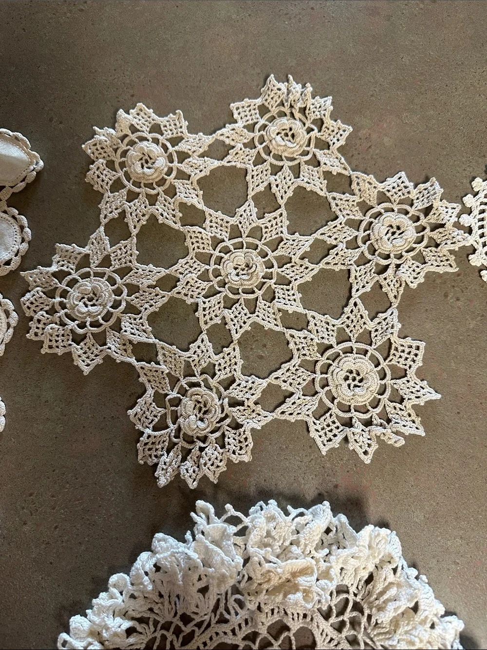 Vintage Crochet Lace Table Runner Doily Lot (6pc) Handmade Linen Cottagecore